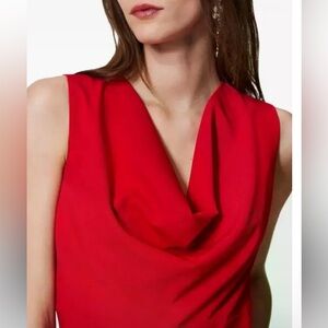 Ann Taylor Red Cowl Neck Sleeveless Blouse Draped Work Top XS